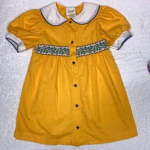 Vintage Kate Greenaway marigolds yellow button up dress Peter Pan collar 6x